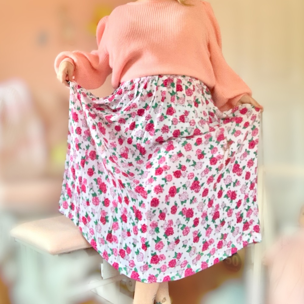vintage 90s hot pink floral pleated midi skirt XL/XXL